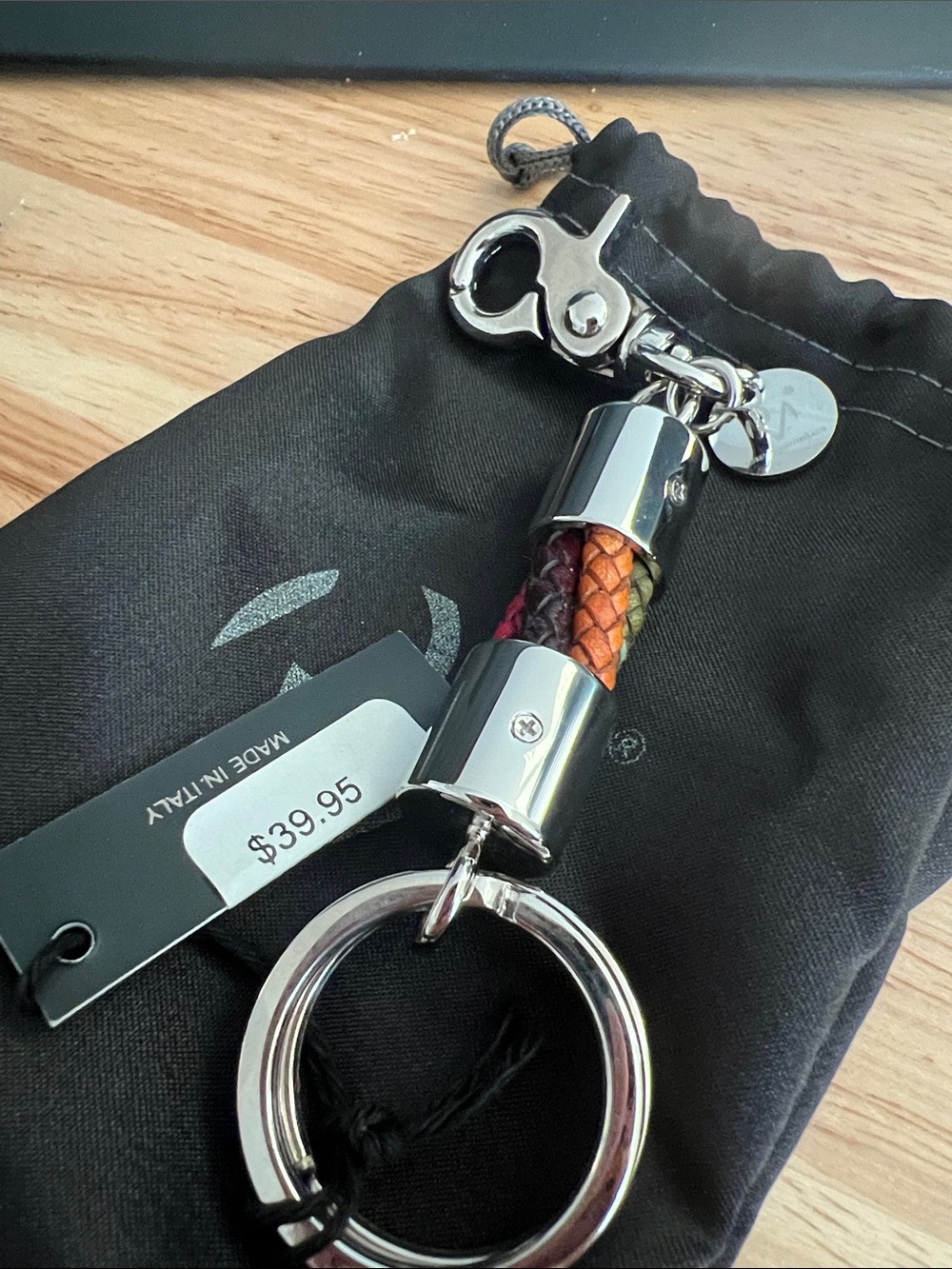 Multicolor Braided Leather Keyring with Silver Hardware